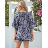 Zeagoo Womens Tops 3/4 Sleeve V Neck Bohemian Blouses Casual Loose Fit Tunic Boho Shirts Floral Printed Clothes(Blue Pattern Mz473)