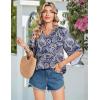 Zeagoo Womens Tops 3/4 Sleeve V Neck Bohemian Blouses Casual Loose Fit Tunic Boho Shirts Floral Printed Clothes(Blue Pattern Mz473)