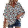 Zeagoo Womens Tops 3/4 Sleeve V Neck Bohemian Blouses Casual Loose Fit Tunic Boho Shirts Floral Printed Clothes(Boho Multicolo Mz899)
