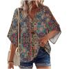 Zeagoo Womens Tops 3/4 Sleeve V Neck Bohemian Blouses Casual Loose Fit Tunic Boho Shirts Floral Printed Clothes(Boho Multicolor Mz721)