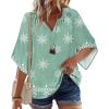 Zeagoo Womens Tops 3/4 Sleeve V Neck Bohemian Blouses Casual Loose Fit Tunic Boho Shirts Floral Printed Clothes(Light Green Mz915)