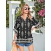 Zeagoo Womens Tops 3/4 Sleeve V Neck Bohemian Blouses Casual Loose Fit Tunic Boho Shirts Floral Printed Clothes(Multi Black Mz921)