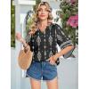 Zeagoo Womens Tops 3/4 Sleeve V Neck Bohemian Blouses Casual Loose Fit Tunic Boho Shirts Floral Printed Clothes(Multi Black Mz921)
