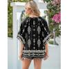Zeagoo Womens Tops 3/4 Sleeve V Neck Bohemian Blouses Casual Loose Fit Tunic Boho Shirts Floral Printed Clothes(Multi Black Mz921)