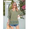 Zeagoo Womens Tops 3/4 Sleeve V Neck Bohemian Blouses Casual Loose Fit Tunic Boho Shirts Floral Printed Clothes(Multi Blue Mz925)