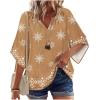 Zeagoo Womens Tops 3/4 Sleeve V Neck Bohemian Blouses Casual Loose Fit Tunic Boho Shirts Floral Printed Clothes(Multi Coffee Mz917)