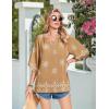 Zeagoo Womens Tops 3/4 Sleeve V Neck Bohemian Blouses Casual Loose Fit Tunic Boho Shirts Floral Printed Clothes(Multi Coffee Mz917)