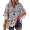 Zeagoo Womens Tops 3/4 Sleeve V Neck Bohemian Blouses Casual Loose Fit Tunic Boho Shirts Floral Printed Clothes(Multi Floral Mz914)