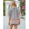 Zeagoo Womens Tops 3/4 Sleeve V Neck Bohemian Blouses Casual Loose Fit Tunic Boho Shirts Floral Printed Clothes(Multi Floral Mz914)