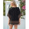 Zeagoo Womens Tops 3/4 Sleeve V Neck Bohemian Blouses Casual Loose Fit Tunic Boho Shirts Floral Printed Clothes(Multicolor Black Mz930)