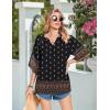 Zeagoo Womens Tops 3/4 Sleeve V Neck Bohemian Blouses Casual Loose Fit Tunic Boho Shirts Floral Printed Clothes(Multicolor Black Mz930)