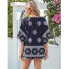 Zeagoo Womens Tops 3/4 Sleeve V Neck Bohemian Blouses Casual Loose Fit Tunic Boho Shirts Floral Printed Clothes(Navy Blue Mz918)