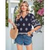Zeagoo Womens Tops 3/4 Sleeve V Neck Bohemian Blouses Casual Loose Fit Tunic Boho Shirts Floral Printed Clothes(Navy Blue Mz918)