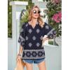 Zeagoo Womens Tops 3/4 Sleeve V Neck Bohemian Blouses Casual Loose Fit Tunic Boho Shirts Floral Printed Clothes(Navy Blue Mz918)