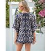Zeagoo Womens Tops 3/4 Sleeve V Neck Bohemian Blouses Casual Loose Fit Tunic Boho Shirts Floral Printed Clothes(Navy Floral Mz869)