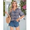 Zeagoo Womens Tops 3/4 Sleeve V Neck Bohemian Blouses Casual Loose Fit Tunic Boho Shirts Floral Printed Clothes(Navy Floral Mz869)