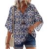 Zeagoo Womens Tops 3/4 Sleeve V Neck Bohemian Blouses Casual Loose Fit Tunic Boho Shirts Floral Printed Clothes(Navy Floral Mz869)