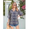 Zeagoo Womens Tops 3/4 Sleeve V Neck Bohemian Blouses Casual Loose Fit Tunic Boho Shirts Floral Printed Clothes(Navy Floral Mz869)