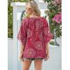 Zeagoo Womens Tops 3/4 Sleeve V Neck Bohemian Blouses Casual Loose Fit Tunic Boho Shirts Floral Printed Clothes(Pink Boho Cx320)