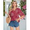 Zeagoo Womens Tops 3/4 Sleeve V Neck Bohemian Blouses Casual Loose Fit Tunic Boho Shirts Floral Printed Clothes(Pink Boho Cx320)