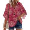 Zeagoo Womens Tops 3/4 Sleeve V Neck Bohemian Blouses Casual Loose Fit Tunic Boho Shirts Floral Printed Clothes(Pink Boho Cx320)