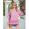 Zeagoo Womens Tops 3/4 Sleeve V Neck Bohemian Blouses Casual Loose Fit Tunic Boho Shirts Floral Printed Clothes(Pink Floral Mz744)
