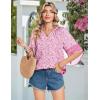 Zeagoo Womens Tops 3/4 Sleeve V Neck Bohemian Blouses Casual Loose Fit Tunic Boho Shirts Floral Printed Clothes(Pink Floral Mz744)