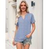 Zeagoo Womens Tops Short Sleeve V Neck Tee Shirts Cute Dressy Casual Clothing Business Work Blouse(Blue and White Stripes Tz273)