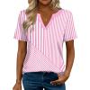 Zeagoo Womens Tops Short Sleeve V Neck Tee Shirts Cute Dressy Casual Clothing Business Work Blouse(Pink and White Stripes Tz300)