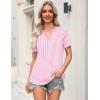Zeagoo Womens Tops Short Sleeve V Neck Tee Shirts Cute Dressy Casual Clothing Business Work Blouse(Pink and White Stripes Tz300)