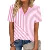 Zeagoo Womens Tops Short Sleeve V Neck Tee Shirts Cute Dressy Casual Clothing Business Work Blouse(Pink and White Stripes Tz300)