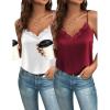 Zeagoo Camisole Tops for Women Slik Satin Spaghetti Strap Tank Top Lace V Neck Cami 2 PCS(White & Wine Red)