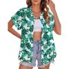Zeagoo Ladies Button Down Shirts Short Sleeve Hawaiian Top V Neck Boho Leaf Print Summer Outfit Blouses