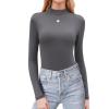 Zeagoo Womens Long Sleeve Shirts Mock Neck Basic Slim Fitted Tops Lightweight Stretch Base Layer T-Shirt(Dark Grey)