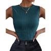 Zeagoo Women’s Sleeveless High Neck Casual Slim Basic Tank Top Fitted Knit Textured Tank Shirts Blue Green