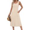 Zeagoo Womens Summer Midi Dresses 2026 Casual Sleeveless Tank Sundresses A Line Crewneck Beach Vacation Dress with Pockets(Beige-wa)