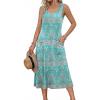 Zeagoo Womens Summer Midi Dresses 2026 Casual Sleeveless Tank Sundresses A Line Crewneck Beach Vacation Dress with Pockets(Blue Pattern-pa169)