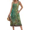 Zeagoo Womens Summer Midi Dresses 2026 Casual Sleeveless Tank Sundresses A Line Crewneck Beach Vacation Dress with Pockets(Green Floral-pa171)