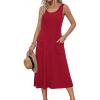 Zeagoo Womens Summer Midi Dresses 2026 Casual Sleeveless Tank Sundresses A Line Crewneck Beach Vacation Dress with Pockets(Red-tr)