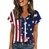 Zeagoo Womens Summer Tops Rolled Short Sleeve V Neck Shirts Casual Dressy Business Work Blouses Outfits(Flag-gq41)