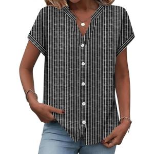 Zeagoo Button Down Shirts for Women Short Sleeve Tops V Neck Collar Blouses Business Casual Outfits S-2XL(Tz400)