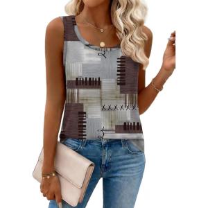 Zeagoo Tank Top for Women Summer Loose Fit Casual Flowy Sleeveless Tops Trendy Scoop Neck Basic Shirts Tee 2026(Jh609-color Block Brown)