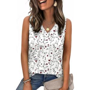 Zeagoo Tank Top for Women V Neck Loose Fit Sleeveless Summer Tops Business Casual Outfits Dressy Blouses Shirts(Floral Print-sf224)