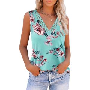 Zeagoo Women 2025 V Neck Lace Tank Tops Summer Floral Print Loose Fit Tops Sleeveless Shirts Casual Trendy Blouse(Print 7)