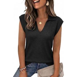 Zeagoo Women’s Sleeveless Sweaters Vest V Neck Lightweight Knit Pullover Sweater Dressy Summer Tops(Black)