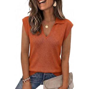 Zeagoo Women’s Sleeveless Sweaters Vest V Neck Lightweight Knit Pullover Sweater Dressy Summer Tops(Orange)