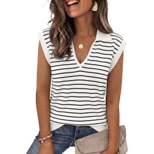 Zeagoo Women’s Sleeveless Sweaters Vest V Neck Lightweight Knit Pullover Sweater Dressy Summer Tops(Tw679)