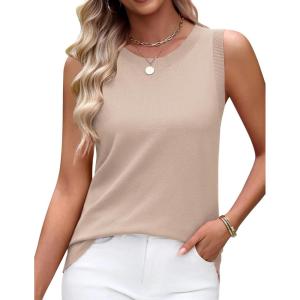 Zeagoo Women’s Sleeveless Tank Tops 2026 Summer Crew Neck Ribbed Knit Sweater Top Business Casual Work Shirts(Beige)