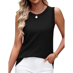 Zeagoo Women’s Sleeveless Tank Tops 2026 Summer Crew Neck Ribbed Knit Sweater Top Business Casual Work Shirts(Black)