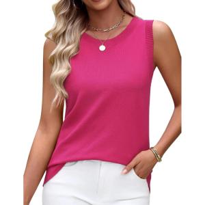 Zeagoo Women’s Sleeveless Tank Tops 2026 Summer Crew Neck Ribbed Knit Sweater Top Business Casual Work Shirts(Rose Red)